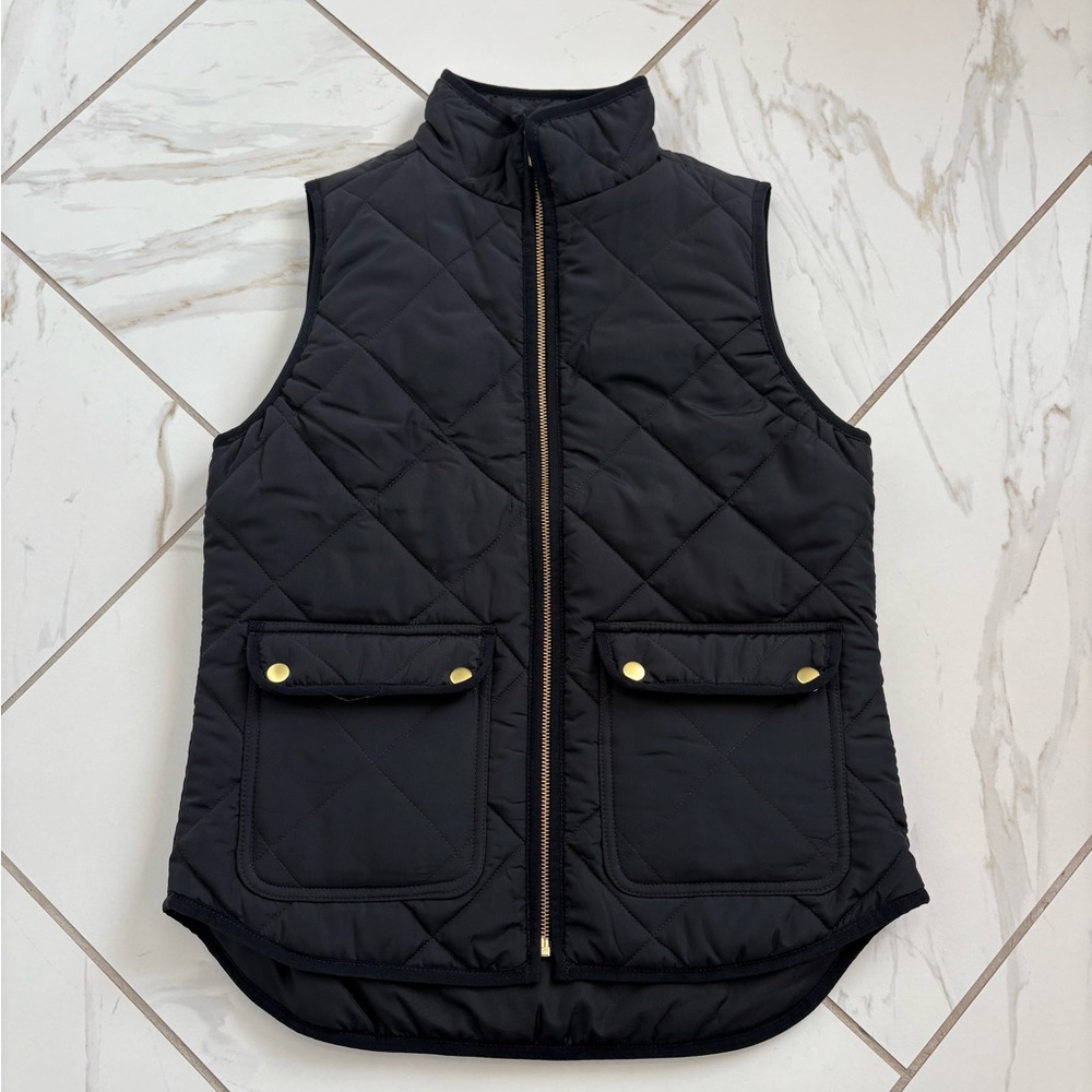J. Crew Black Quilted Vest with Gold Zipper